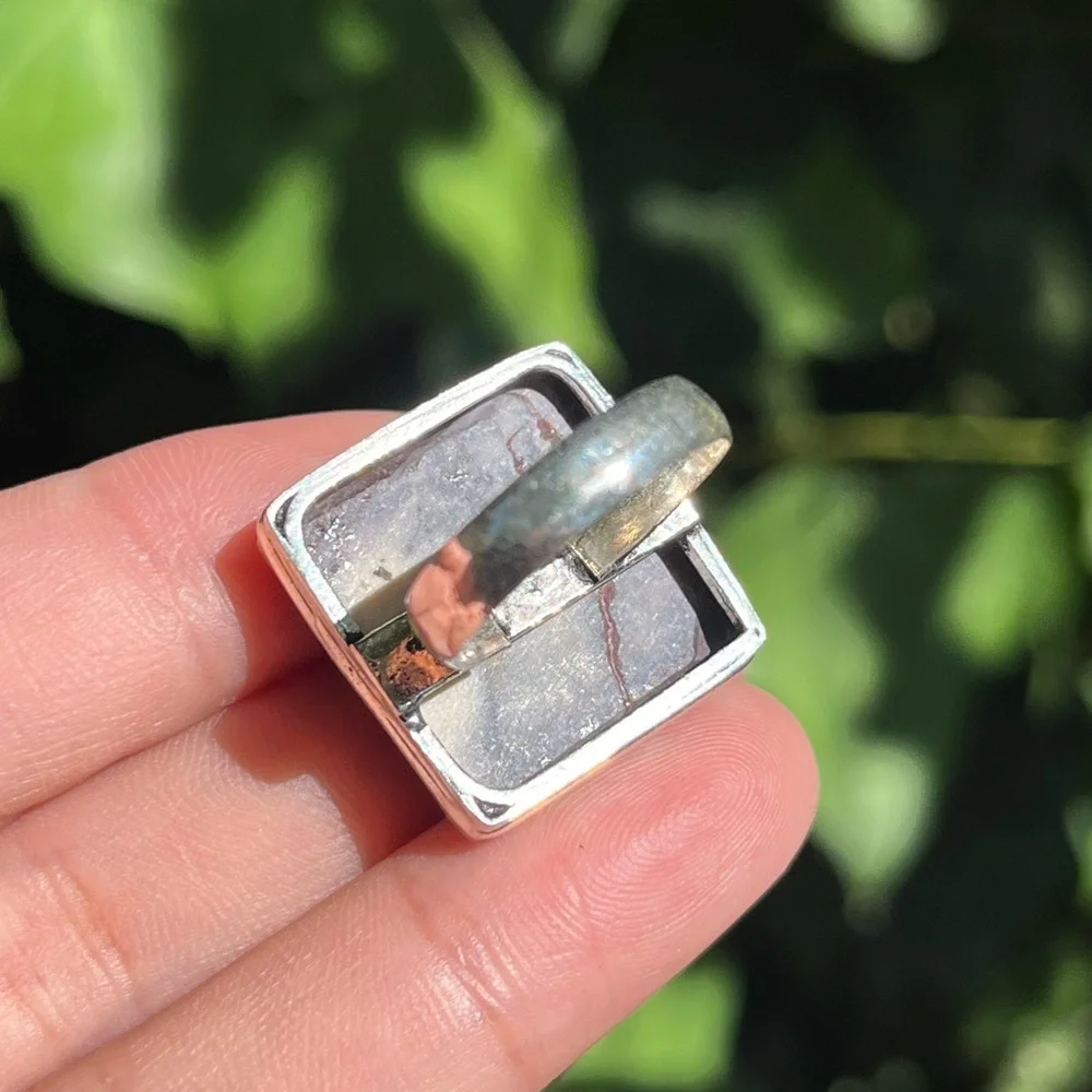 Size 6.75 925 silver plated mookaite square ring‎